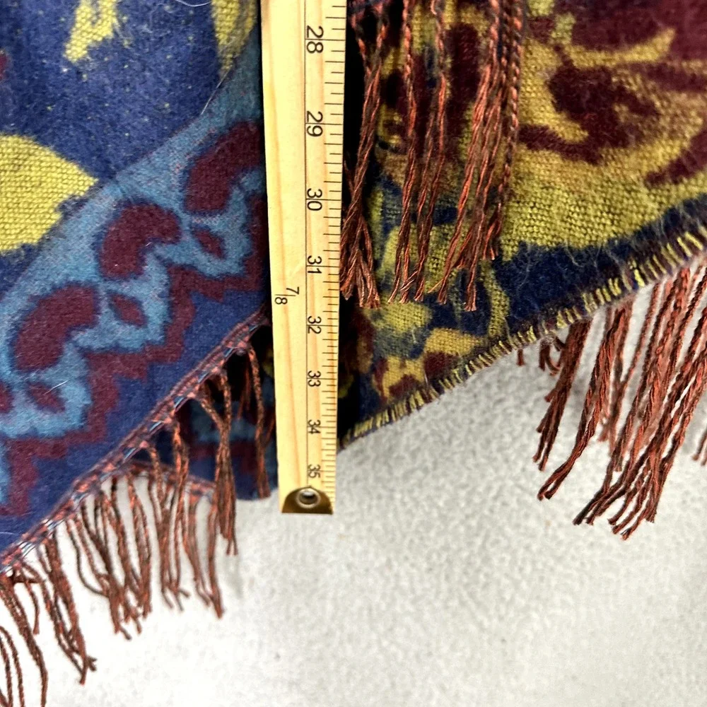Cejon Fringe Floral‎ Wrap OSFM Blue Boho Cottage Shawl Poncho Layering Romantic